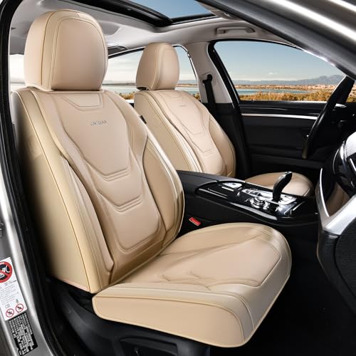 Coverado Car Seat Covers Front Seats, 2 Piece Car Seat Protector Waterproof Leather Seat Cushion Universal Fit for Truck Automotive Vehicles Beige - color: Beige, size: Front
