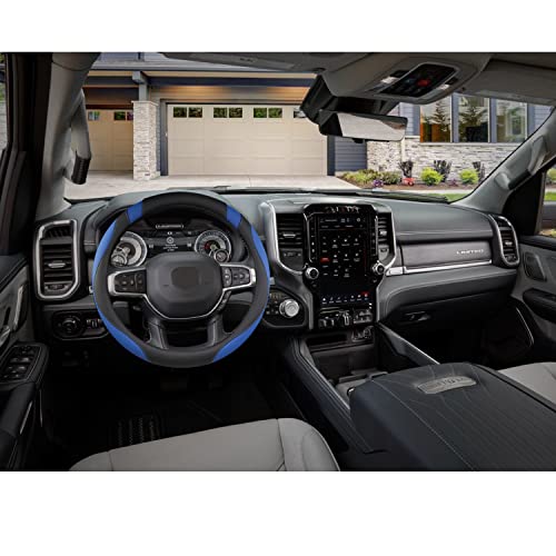 West Llama Customized Auto Car Steering Wheel Cover for Dodge RAM 1500 2500 3500, 15.5-16 inch (Black+Blue-Large Size) - color: A-Black+Blue, size: Large Size (15 ½''-16'')