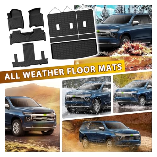 Floor Mats for 2021-2025 2026 Chevrolet Chevy Tahoe/GMC Yukon 7 Passenger Car Mats, All Weather TPE Custom Cargo Liner Seat Back Covers Protectors Full Set Car Accessories (Not for Yukon XL) - size: 2)Chevy Tahoe/GMC Yukon 7Seater｜21-26｜Full Set