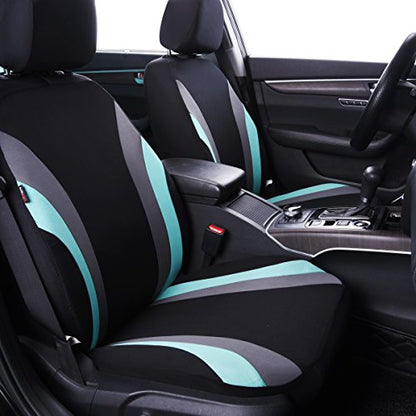CAR PASS Line Rider Sporty Cloth 11PCS Universal Fit Car Seat Cover -100% Breathable with 5mm Composite Sponge Inside,Airbag Compatible,3zipper Bench(Full Set, Black and Mint) - color: Black and Mint, size: Full Set
