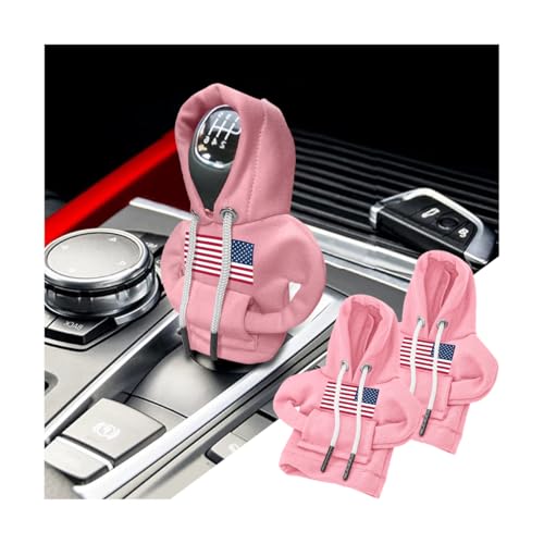 BELOMI Ameican Flag Car Gear Shift Hoodie, Sweater Vehicle Gearshift Protector, Patriotic Automotive Interior Shifter Stick Cover Decoration Accessories, Universal for SUV, Sedan, Truck (Pink, 2PCS) - color: Pink, size: 2 Pieces