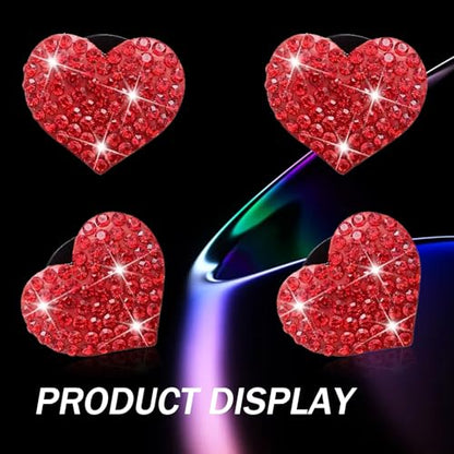 4 PCS Bling Car Air Conditioning Vents Decoration Clip, Cute Heart-shaped Diamond-encrusted Shiny Accessories for Women, Non-destructive Clip-on Installation, Universal for Most Cars (Red)