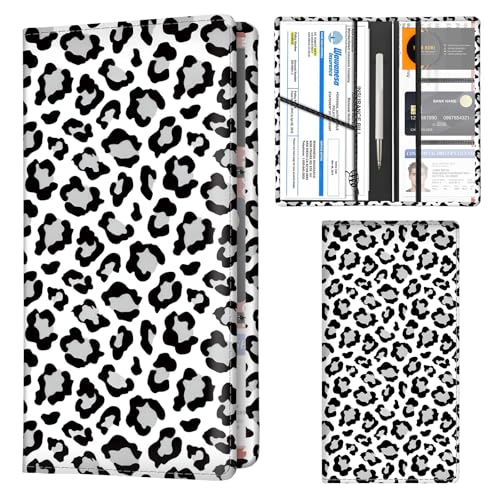 Car Registration and Insurance Holder with Magnetic Shut, Cute Vehicle Glove Box Car Organizer, Premium Interior Car Accessories for Women Men Luxury White Leopard - color: Luxury White Leopard