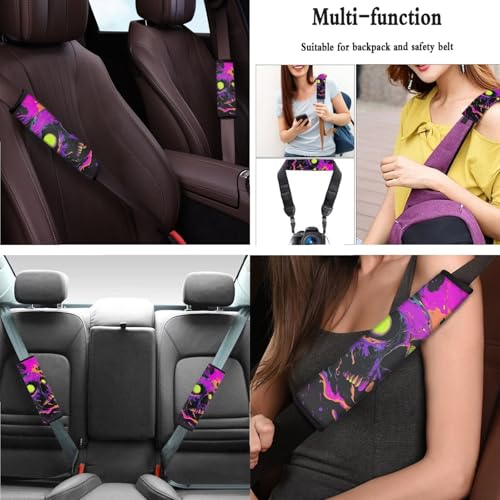 Skull Graffiti Splash Print Violet Black 15 Pcs Car Seat Cover Full Set, Universal Car Accessory Set Seat Covers Steering Wheel Cover Seat Belt Covers Car Headrest Cover Car Coaster - color: Skull Graffiti Splash Print Violet Black