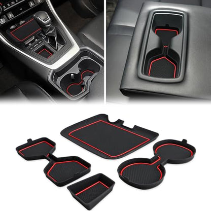 Auovo 3D Cup Holder Insert Liners Compatible with Toyota RAV4 Accessories 2025 2024 2023 2022 2021 2020 2019 Car Custom Cup Holder Mats Pads 4-pc Set (Red Trim) - color: Red, size: 4PCS