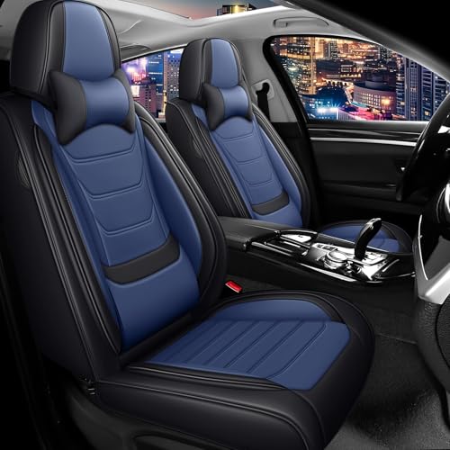 Car Seat Cover Full Set for Mercedes Benz GLA 250 Seat Covers 2017-2025, Nappa Leather Waterproof Seat Covers For Cars, Airbag Compatible, Universal Automotive Seat Covers(Luxury Front Row/Black Blue) - color: Black&Blue, size: Front Row Luxury