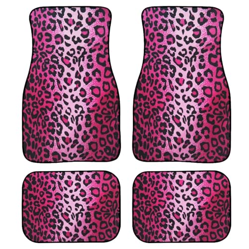 Pink Leopard Print Car Floor Mats 4Pcs Abstract Spotted Fur Wild Animal Skin Texture Cheetah Print Floor Mats for Cars Custom Front Rear Vehicle Rugs Universal Auto Accessories for Trucks - color: Rose Red