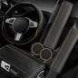 NBTEPEM 6 PCS Car Steering Wheel Cover Set, Microfiber Leather Steering Wheel Covers Universal 14.5-15 inch, Center Console Cover, Seat Belt Cushion, Cup Holder Coaster, Car Accessories Set Beige - color: Black with beige, size: Steering Wheel Cover Set