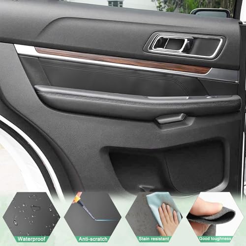 4PCS Door Panel Cover Replacement Compatible with Ford Explorer 2016-2019 Front and Back Vinyl Leather Insert Cards Protector Trim Black (Only Leather Part)