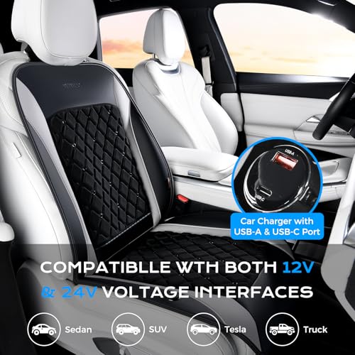 Coverado Upgraded Cooling Car Seat Cushion 8 Turbo Fans 12V-24V Ventilated Cooling Seat Cover 3 Adjustable Wind Speeds Long Lasting Coolness Summer Driving Universal Fit for Car SUV Truck Gray - color: Gray-a