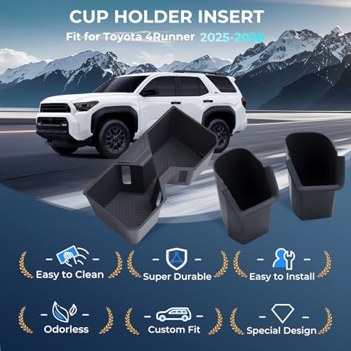 Cup Holder Inserts for Toyota 4Runner 2026 2025 6th Gen, Interior Accessories Center Console Front & Rear Cup Holders Covers Protector for 2025-2026 4 Runner, Black - style: Fits for 2025-2026 4Runner, Full Set