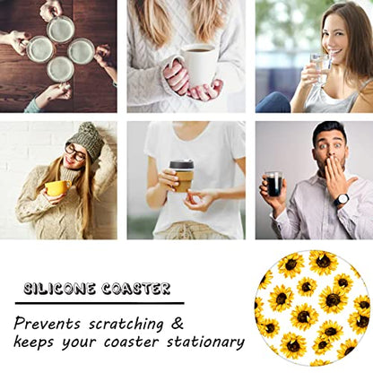 Yellow Sunflower Flower Steering Wheel Cover for Women Men with 2 Pcs Car Coasters, Universal 14.5-15 Inch Rainbow Steering Wheel Covers Non-Slip Car Accessories for Girls - color: sunflower flower