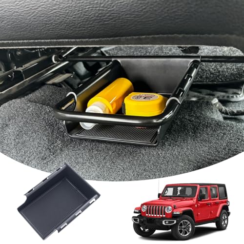 Front Under Seat Storage Organizer Tray Compatible with Jeep Wrangler JL/JLU 2018-2022 2023 2024 2025 2026 and Jeep Gladiator JT Truck 2020-2023 2024 2025 2026 Hidden Accessories （Patented Design）