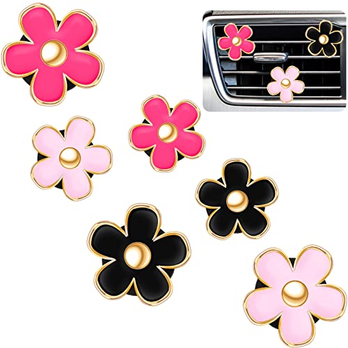 Frienda 6 Pcs Daisy Flower Air Vent Clip Accessories Air Conditioning Outlet Clip Car Air Freshener Dashboard Accessories Charm Car Inter Decor(3 cm, 3.3 cm,Red, Pink, Black)