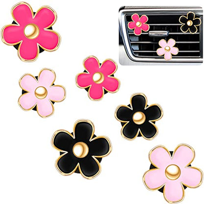 Frienda 6 Pcs Daisy Flower Air Vent Clip Accessories Air Conditioning Outlet Clip Car Air Freshener Dashboard Accessories Charm Car Inter Decor(3 cm, 3.3 cm,Red, Pink, Black)