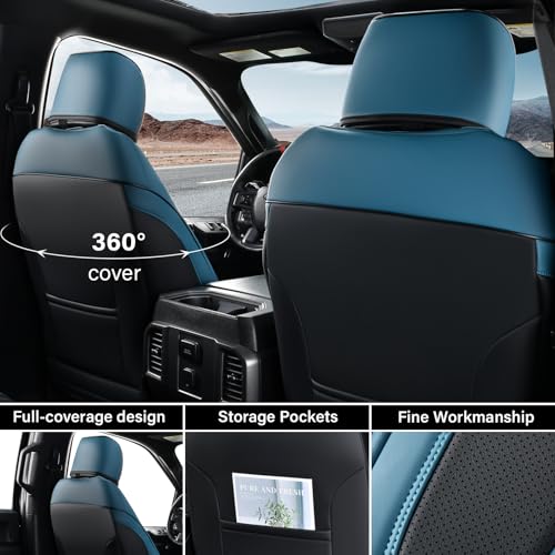 Coverado Tundra Seat Covers, Front Car Seat Covers Fit for Tundra 2007-2013 2022 2023 Faux Leather Seat Covers for Car Seat Protector Cushion for Truck Car Interior Accessories(Blue)