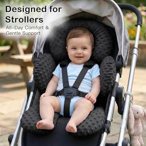 Pro Goleem Infant Car Seat Insert, Baby Head Neck Body Support, Soft Minky Newborn Car Seat Strap Pads, 2-in-1 Reversible, Boys and Girls, Black - color: B1-black