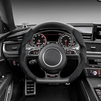 Suede Steering Wheel Cover with Anti-Slip Lining and Segmented Design 2pcs Universal Steering Wheel Protector for Men and Women, Car Interior Accessory (Suede Black)