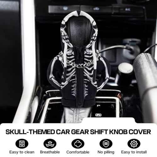 Car Gear Shift Hoodie,Halloween Skull Car Gear Shift Cover,Skeleton Shifter Hoodie with Zipper,Shift Knob Hoodie,Automotive Interior Shifter Knob Cover Decoration Accessories for SUV, Sedan, Truck