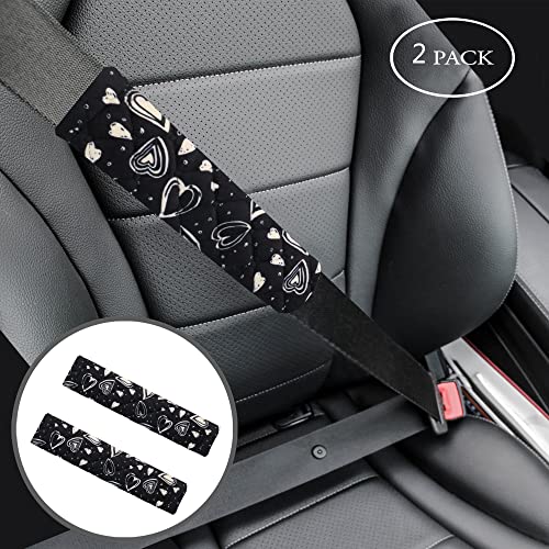 Amooca Soft Auto Seat Belt Cover Seatbelt Cushions Shoulder Pad 2 PCS for a More Comfortable Driving Compatible with All Cars and Backpack Cute Black Heart - color: Black Heart