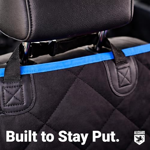 Dog Car Seat Cover for Back Seat, Waterproof, Scratchproof, Nonslip, Dog Hammock for Car, Safety Harness Included, Seat Covers for Pet Dogs, Truck & SUV Size (Black/Blue)