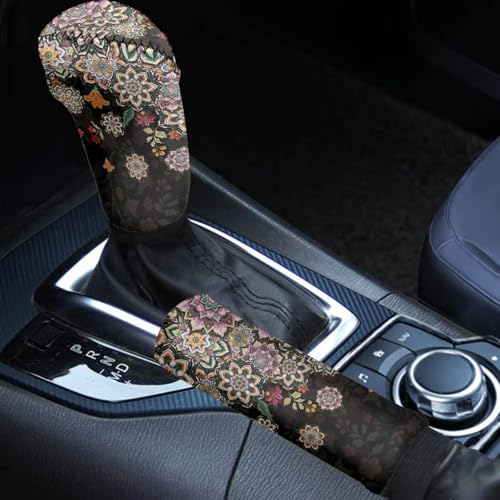 Art Mandala Auto Gear Shifts Knob Cover Handbrake Cover Set of 2 PCSNon-Slip Comfortable Car Interior Accessiores Universal Fit for Cars SUV - color: Art Mandala
