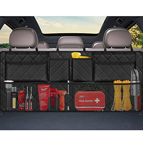 Car Trunk Organizer, Large Capacity Backseat Trunk Organizer (42"*18"), Collapsible Car Storage Bag with 8 Pockets, SUV/MPV/Truck - Black