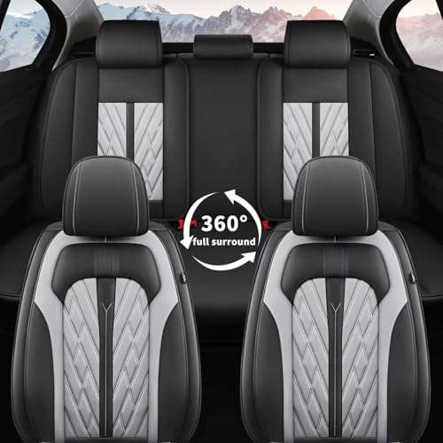 TTX LIGHTING Seat Covers Full Set 5 Seats Faux Leather Waterproof Car Seat Covers Breathable with Anti-Slip Universal Fit for Most Cars SUV Trucks (5 Seats, Black&Grey) - color: #073 Black&Grey, size: 1.Universal Fit Most Cars - 5 seat covers full set