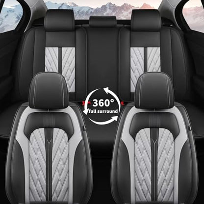 TTX LIGHTING Seat Covers Full Set 5 Seats Faux Leather Waterproof Car Seat Covers Breathable with Anti-Slip Universal Fit for Most Cars SUV Trucks (5 Seats, Black&Grey) - color: #073 Black&Grey, size: 1.Universal Fit Most Cars - 5 seat covers full set
