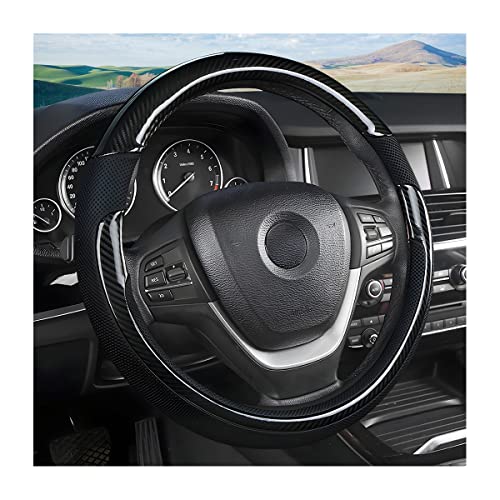 Universal Steering Wheel Cover - Microfiber Leather, 15 Inch, Anti-Slip, Breathable, Odorless Car Steering Wheel Protector, SUV Accessory (Bright Black) - color: Bright Black