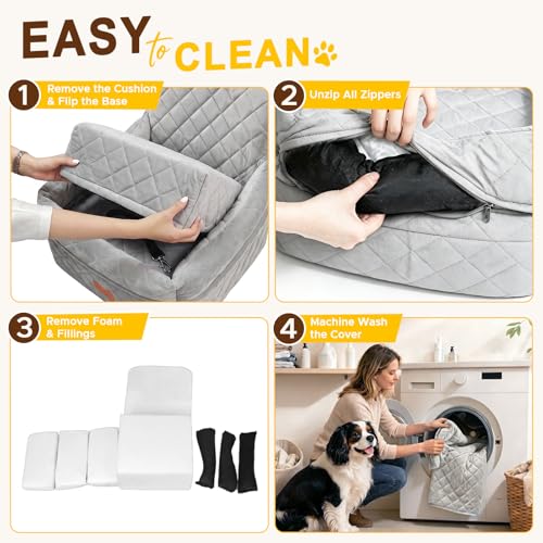 Dog Booster Car Seats for S/M Dogs Up to 35lbs,Pet Car Seat/Travel Bed with Washable&Removable Cover,Storage Pockets,Dog Safety Belt and Elevated Cushion Fits in Front/Back Seat - color: Grey