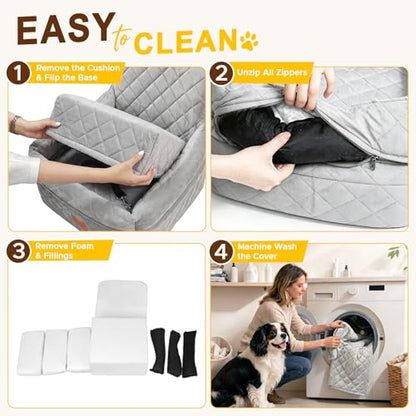 Dog Booster Car Seats for S/M Dogs Up to 35lbs,Pet Car Seat/Travel Bed with Washable&Removable Cover,Storage Pockets,Dog Safety Belt and Elevated Cushion Fits in Front/Back Seat - color: Grey