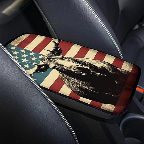 Car Center Console Pad, Universal Waterproof Car Armrest Seat Box Cover, Car Interior Accessories for Most Vehicle SUV Truck Vintage American Flag Elk Car Armrest Pad - color: vintage american flag elk