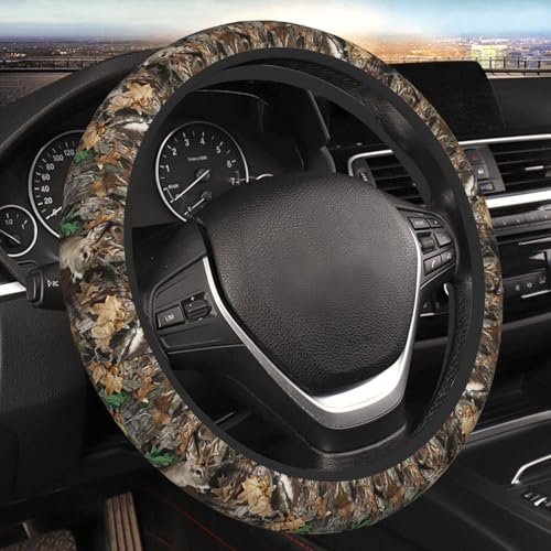 Camo Camouflage Hunting Deer Real Tree Deer in The Woods Car Steering Wheel Cover,Non-Slip Elastic Neoprene-Sweat Car Accessories,Universal 15 Inch Fit Auto, Vans Trucks,Suvs, Truck - color: Camo Camouflage Hunting Deer
