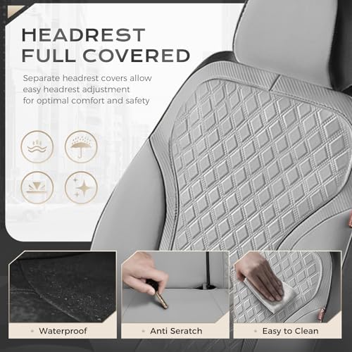 Coverado Car Seat Covers 5 Seats, Luxury Diamond Leather Seat Covers Full Set, Carbon Fiber Textured Design, Durable Waterproof Seat Protectors, Automotive Seat Covers Universal Fit Most Cars, Gray - color: Gray, size: Full set