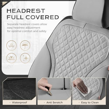 Coverado Car Seat Covers 5 Seats, Luxury Diamond Leather Seat Covers Full Set, Carbon Fiber Textured Design, Durable Waterproof Seat Protectors, Automotive Seat Covers Universal Fit Most Cars, Gray - color: Gray, size: Full set