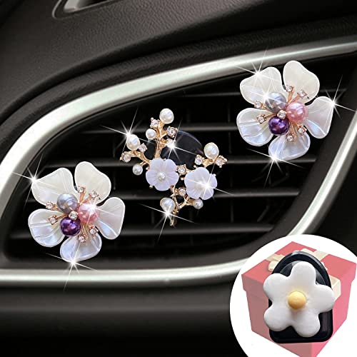Pearl Daisy AromaBoost Car Diffusers - 3pcs with Mask Hook & Rhinestone Bling Decoration - color: 3 Pcs Pearl Daisy