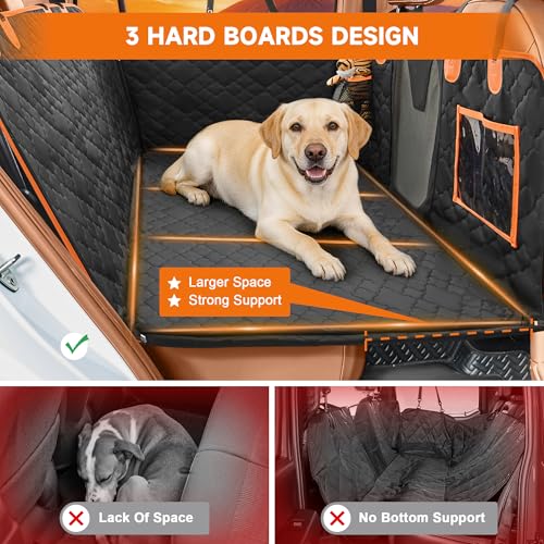 Dog Car Seat Cover for Back Seat, 600D Heavy Duty Hard Bottom Back Seat Extender for Dogs, Waterproof Scratchproof Nonslip Dog Hammock with Mesh Window, Universal Fit for Cars Trucks SUVs