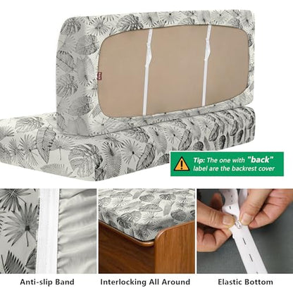 molasofa RV Dinette Cushion Covers, RV Booth Seat Cover Stretchable Camper Cushion Couch Covers Washable Slipcovers for Camper Car Bench (1 Backrest Cover & 1 Bench Cover, Beige Leaves) - color: Beige Leaves, size: 1 Bench Cover & 1 Backrest Cover