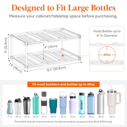 Lifewit Stackable Bottle Storage Organizer, Clear Freestanding Wine Holder for Cabinet, Large Slot Water Bottle Tumbler Cup Organizer for Pantry, Plastic Wine Rack for Fridge Cellar, 2Tier Hold 6 - size: 2 Tier-6 Bottle