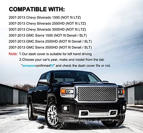 Dash Cover Custom Fit for Chevy Chevrolet Silverado 1500 LT/WT 2007-2013 2500 HD / 3500 HD/GMC Sierra 2007-2013 .Dashboard Cover Mat Pad Carpet (08-13, Black) Y74 - color: 08-13 Black