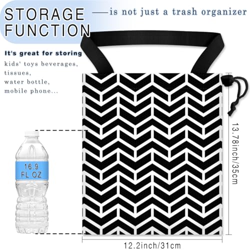 Car Trash Bag Hanging Back of Seat Waterproof Small Cute Printed One-Handed Strap Drawstring Garbage Bags for Car-Black White - color: Black White Car Trash Bag