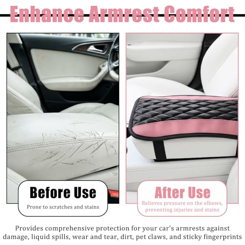 Car Center Console Cover, Waterproof Leather Armrest Cushion, Universal Car Console Protector for Auto, Most Cars, Interior Accessories