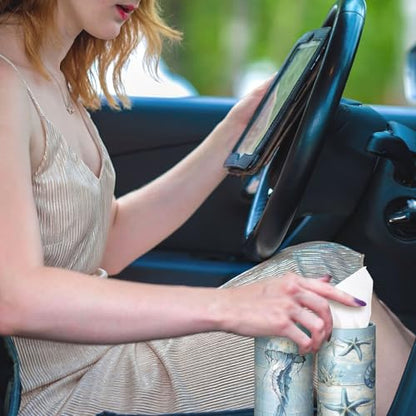 12 Pack Summer Ocean Car Tissue Cylinder Holder Bulk with 3 Ply Facial Tissues Starfish Round Napkin Holders for Cup Holder Cylinder Colorful Travel Paper Tubes Bulk Napkin Boxes Packs - style: Ocean