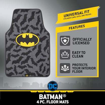 Batman Carpet Car Floor Mats, DC Comics Design, for Car, Truck, SUV - Comfortable, No Slip Nib Backing, Unique Full Print, Protects Car Floor - style: Vehicle Floor Mat
