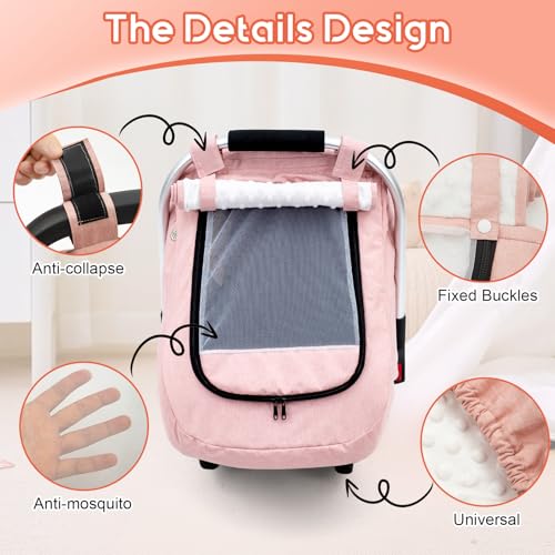 Waterproof Car Seat Cover Baby, 3D Mink Dot Infant Car Seat Cover with 2 Breathable Vents, Universal Carseat Canopy for Girls Boys, Baby Carrier Cover for All Seasons, Protect from Sunlight Rain - color: Pink
