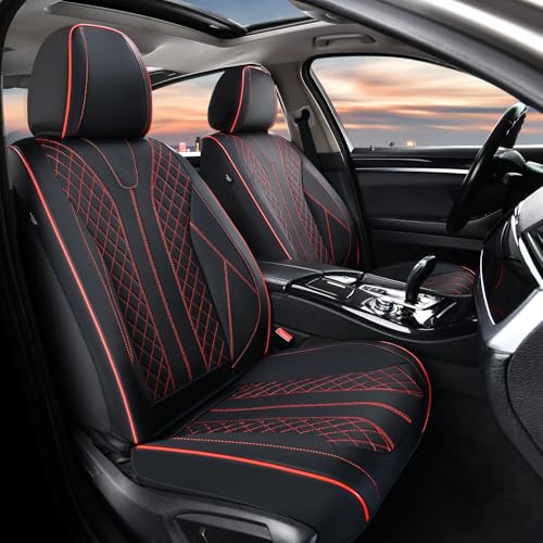 FLORICH Leather Car Seat Covers, Automotive Seat Cover 2 Pack Waterproof Seat Covers for Cars Driver Seat Cover Protectors Universal Fit for Most Cars SUV Trucks Vehicles, Black&Red Line - color: Black&Red Line, size: FrontPair