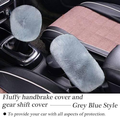 WenMei 4PCS Set Fluffy Steering Wheel Covers with Handbrake Cover&Gear Shift Cover&Plush Keychain Furry Steering Wheel Cover for Women Girl Fashion Warm Car Wheel Protector Fit Most Car (Gray Blue) - color: Gray blue