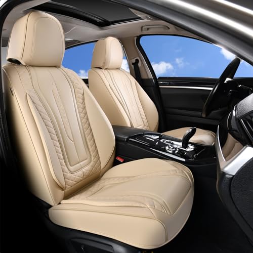 Coverado Car Seat Covers, Front Seat Cover 2-Pack, Faux Leather Waterproof Seat Covers, Car Seat Protectors,Driver Seat Covers Automotive Seat Covers Accessories Universal Fit Most Vehicles Beige - color: Beige, size: Front