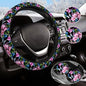 Beautiful Butterfly Steering Wheel Cover for Women Men with 2 Pcs Car Coasters, Universal 14.5-15 Inch Flowers Steering Wheel Covers Non-Slip Car Accessories for Girls - color: flower